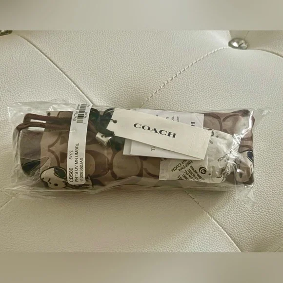 Coach NEW Coach X Peanuts Snoopy Print Brown Multi UV Protection Mini Umbrella - Picture 4 of 16